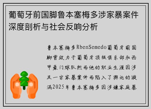 葡萄牙前国脚鲁本塞梅多涉家暴案件深度剖析与社会反响分析
